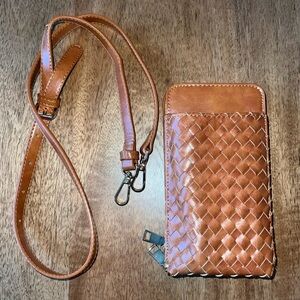 NWOT Lula Balou Woven Leather Organizer/ Wallet/Crossbody Camel Brown Color